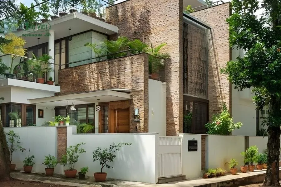 Mẫu nhà ốp gạch tường mặt tiền, ngoài trời