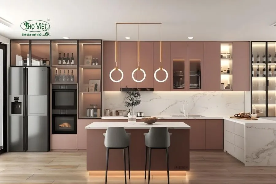 Mẫu nhà ốp gạch tường bếp và phòng ăn