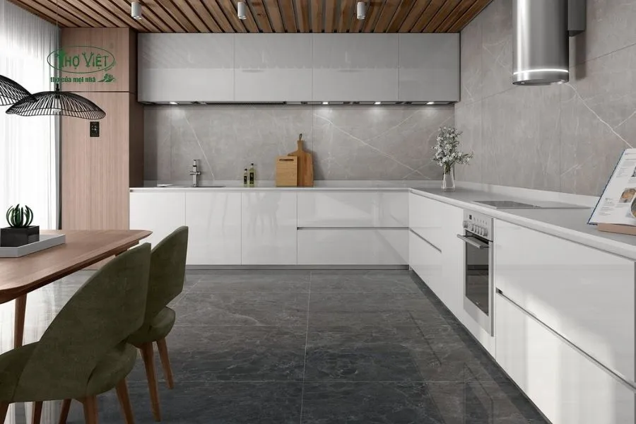Mẫu nhà ốp gạch tường bếp và phòng ăn