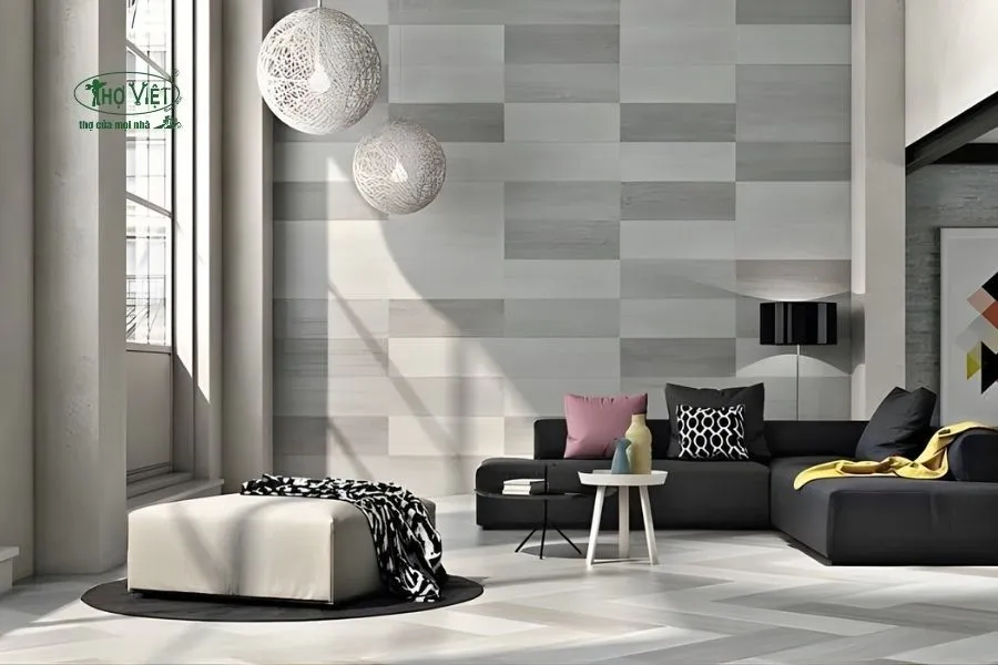 Mẫu nhà ốp gạch tường phòng khách