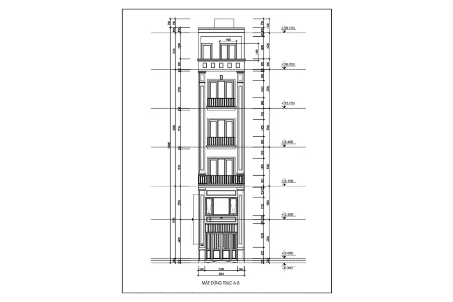 bản vẽ nhà phố mặt tiền 5m số 2