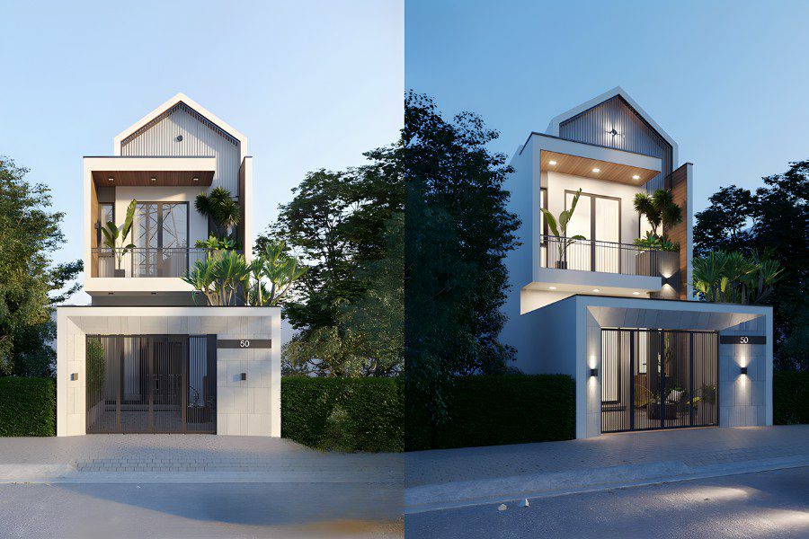 hà phố Scandinavian tối giản khối hộp (Flat Roof).