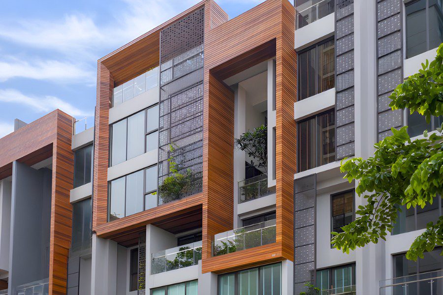 Nhà phố Bắc Âu mặt tiền ốp gỗ Conwood