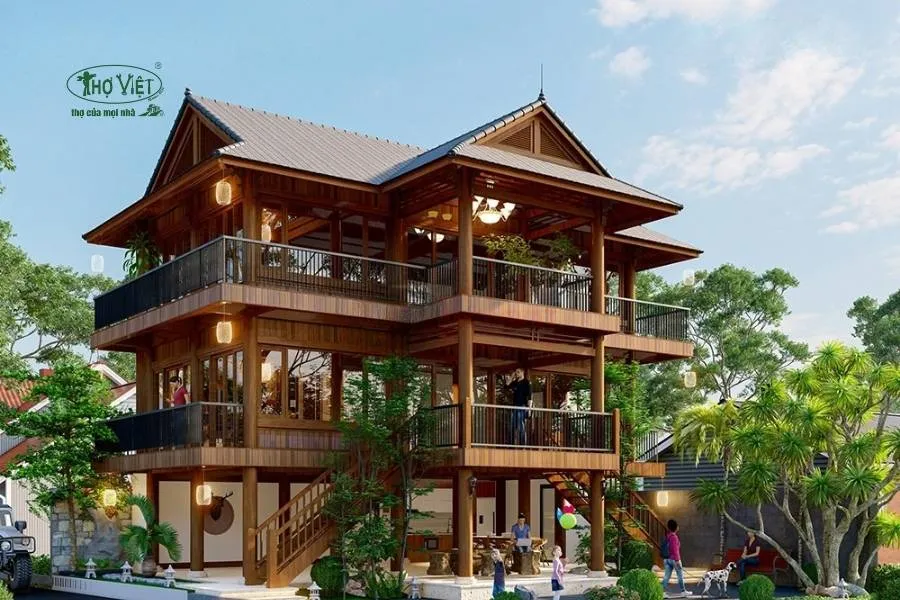 Mẫu nhà sàn 2–3 tầng thiết kế mới