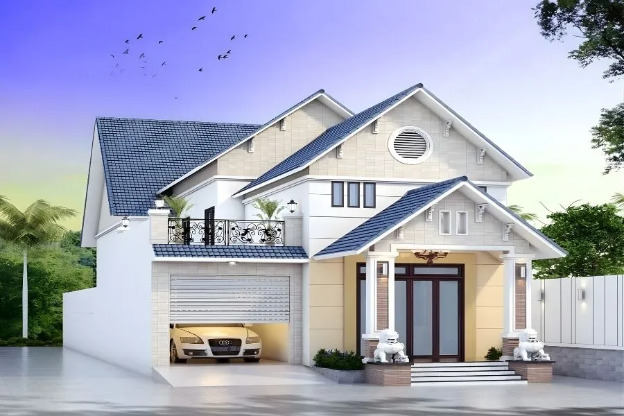 Mẫu nhà vườn cấp 4 nông thôn có gara