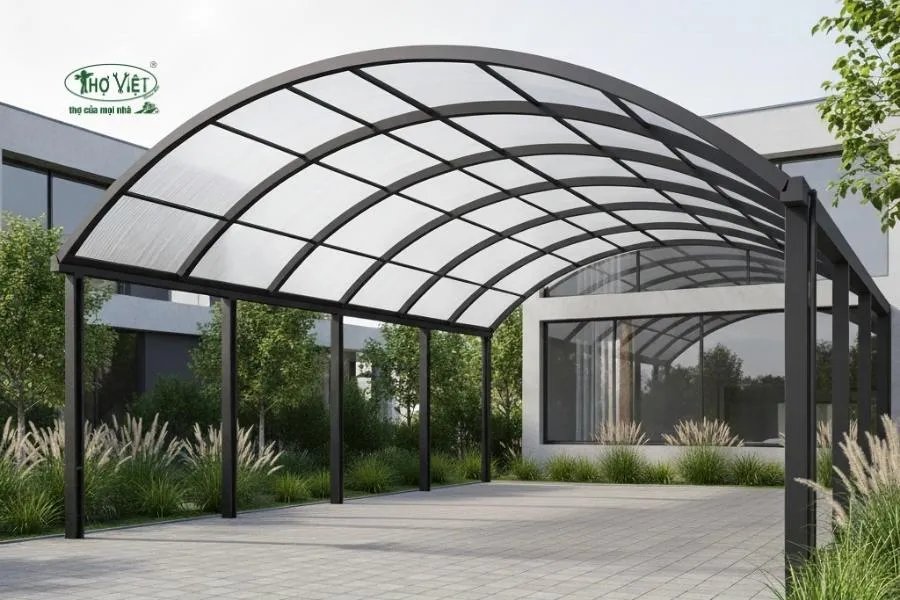 Mẫu nhà xe mái vòm polycarbonate lấy sáng