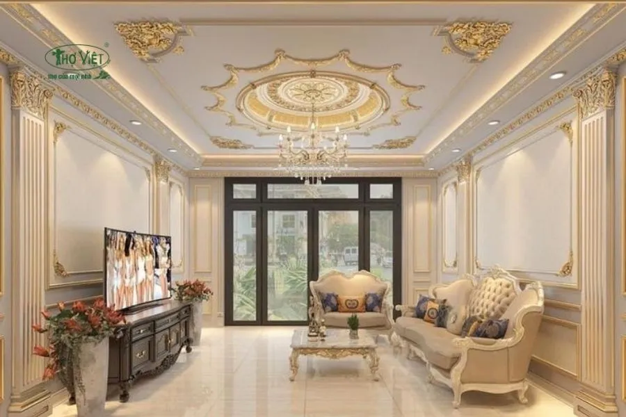 Mẫu trần thạch cao hoa văn cho phòng khách
