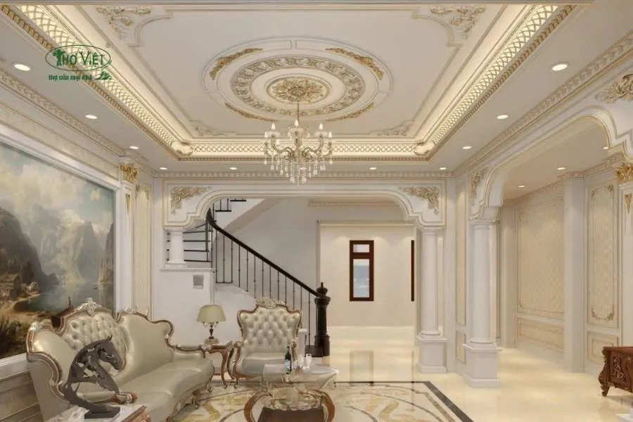 Mẫu trần thạch cao hoa văn cho phòng khách