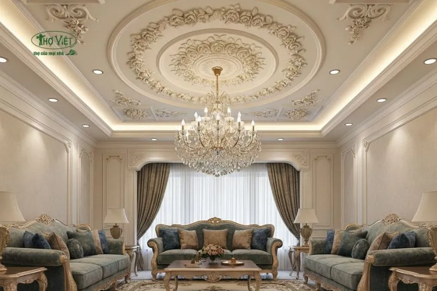 Mẫu trần thạch cao hoa văn cho phòng khách