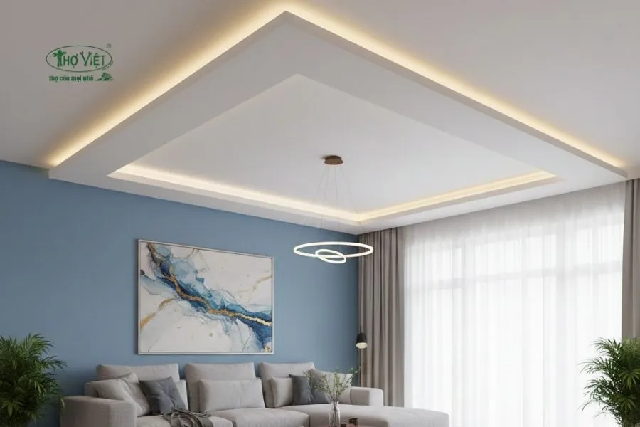 Mẫu trần thạch cao phòng khách đơn giản