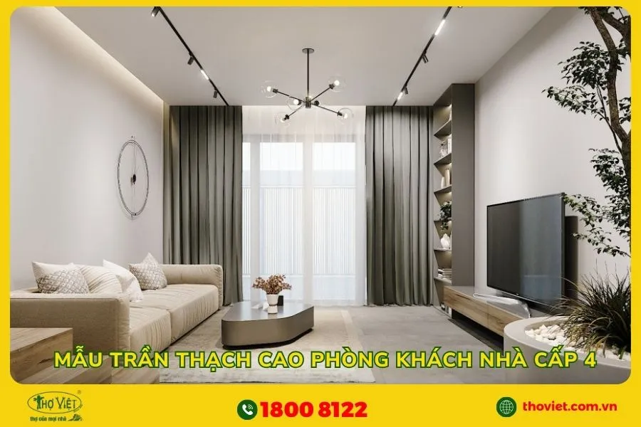 Mẫu trần thạch cao phòng khách nhà cấp 4