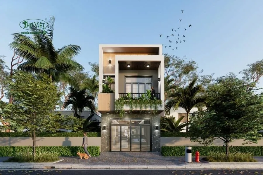 Mẫu xây nhà 2 tầng đẹp giá 1 tỷ có gác lửng