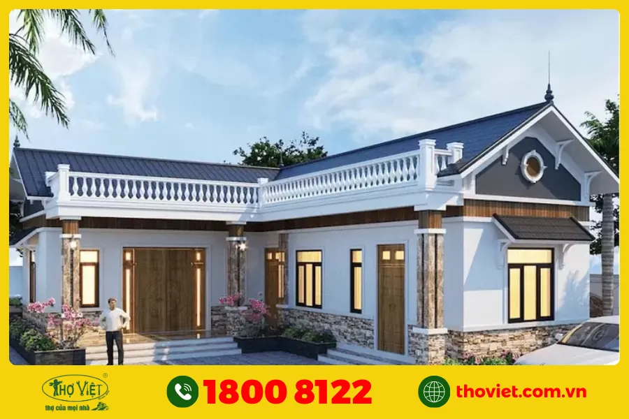 Mẫu nhà cấp 4 chữ L mái tôn