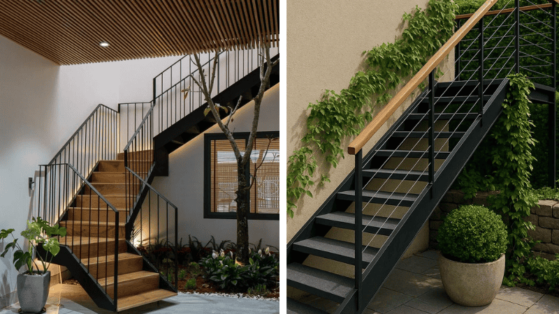 Mẫu Cầu Thang Sắt Kết Hợp Vật Liệu Khác 2