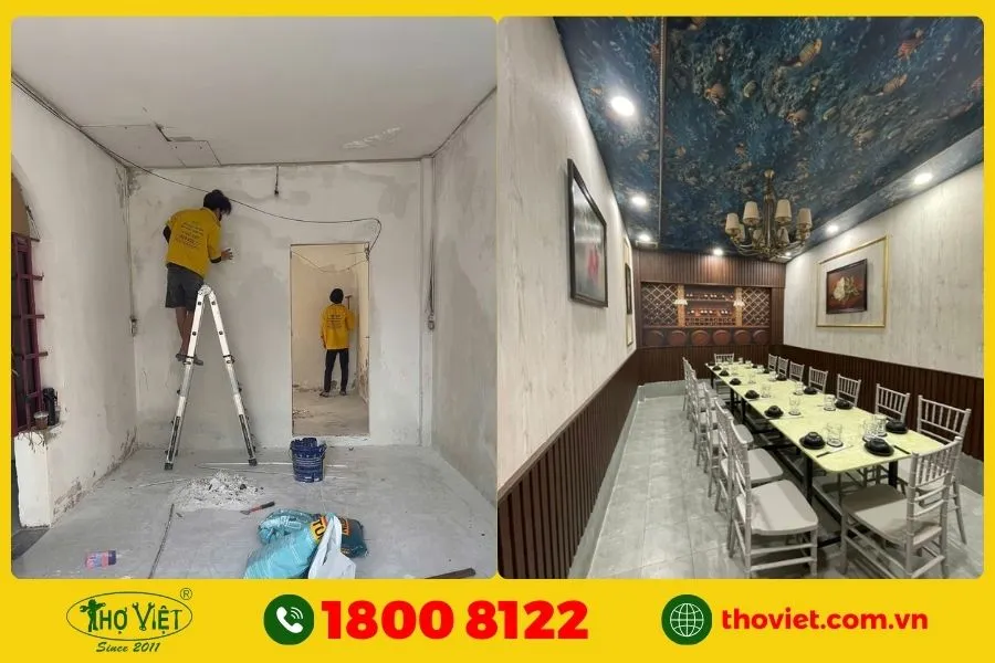 dọn dẹp sạch sẽ khu vực đã thi công cải tạo nhà hàng