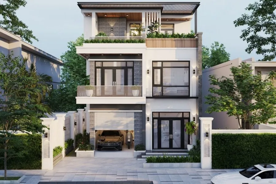 Mẫu mặt tiền 7m 3 tầng có gara