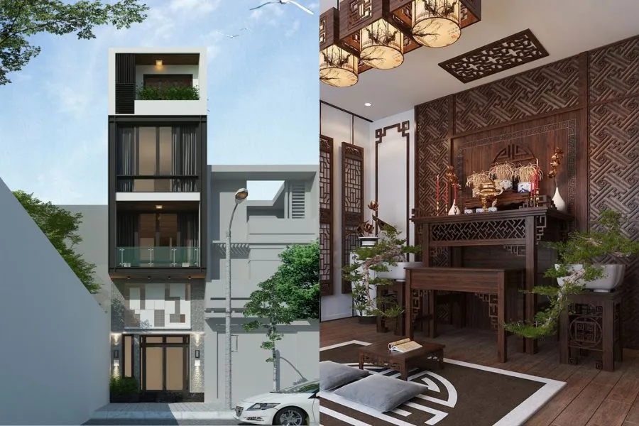Mẫu nhà 1 trệt 3 lầu có phòng thờ