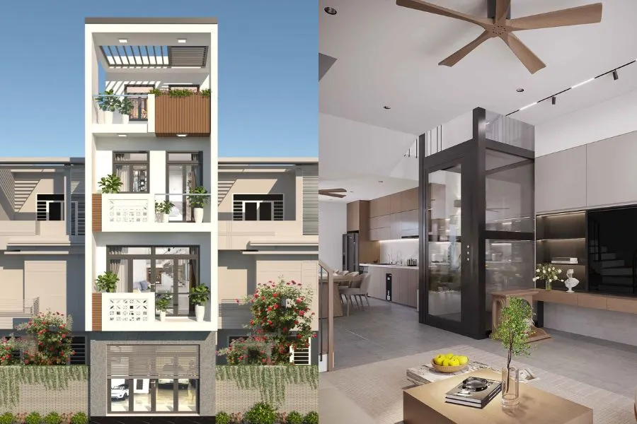 Mẫu nhà 1 trệt 3 lầu có thang máy