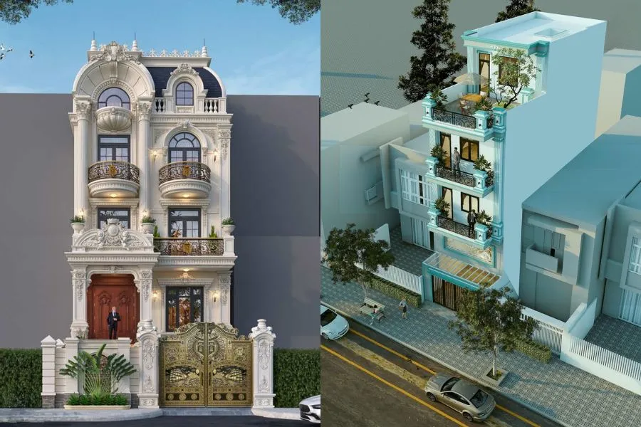 Mẫu nhà 1 trệt 3 lầu phong cách tân cổ điển
