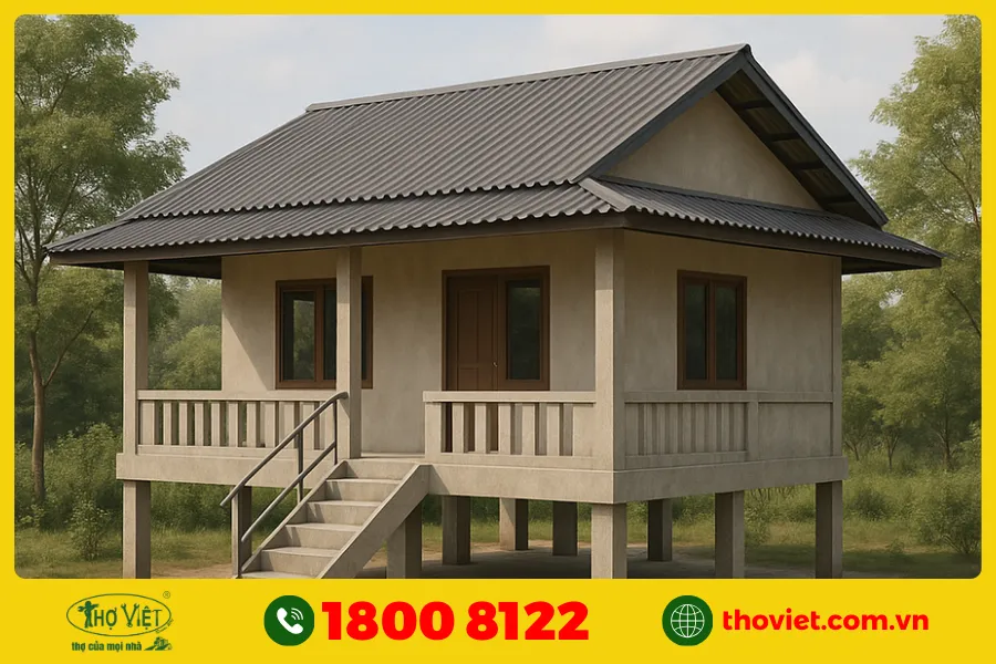 Nhà khung thép kết hợp gạch 55m²