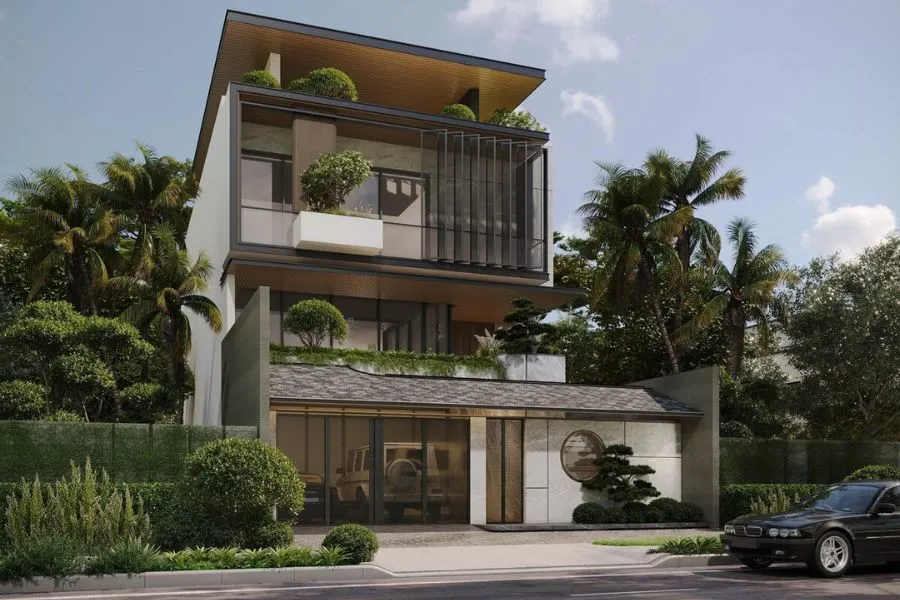 Mẫu nhà 2 tầng 100m2 có tầng tum