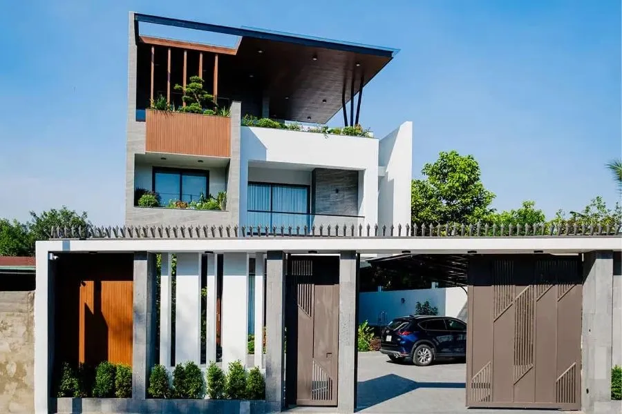 Mẫu nhà 2 tầng mặt tiền 8m có gara ô tô