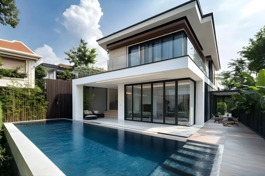 Mẫu nhà 2 tầng mặt tiền 8m có hồ bơi