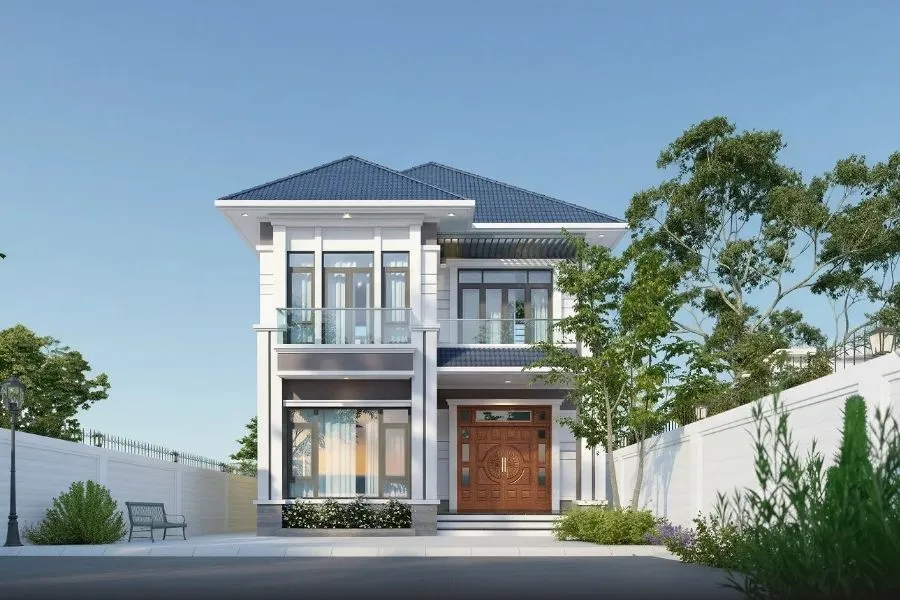 Mẫu nhà 2 tầng mặt tiền 8m mái nhật