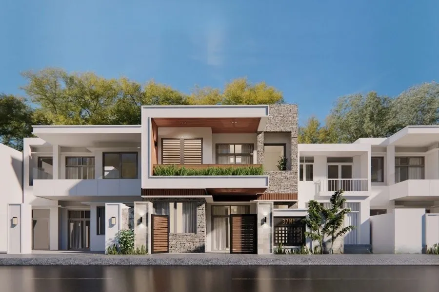 Mẫu nhà 2 tầng mặt tiền 8m phong cách hiện đại