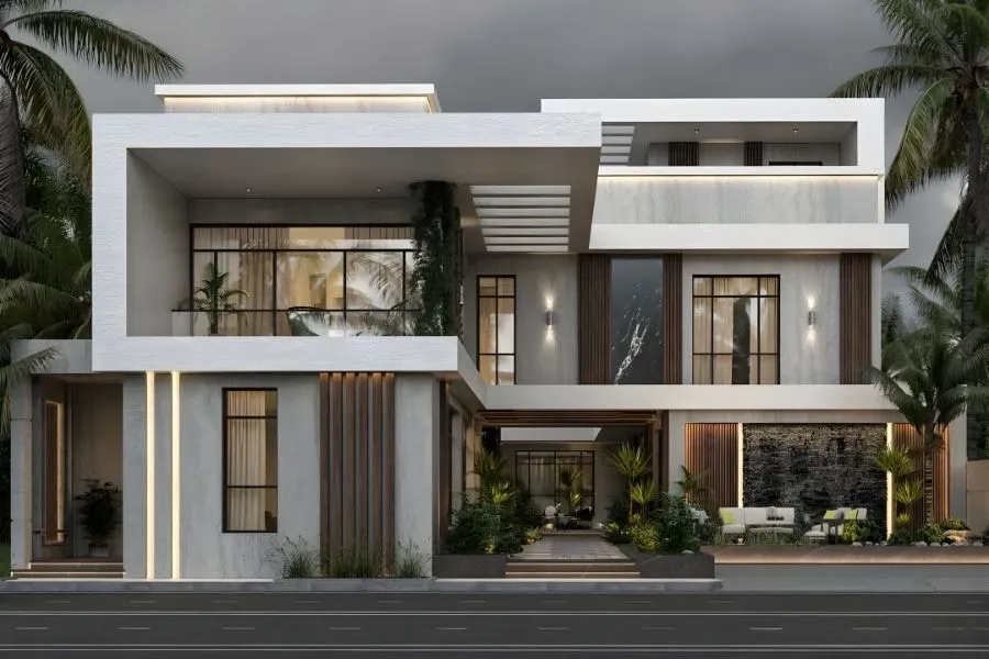 Mẫu nhà 2 tầng mặt tiền 8m phong cách tối giản