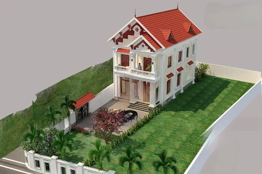 Mẫu nhà 2 tầng nông thôn 500 triệu kết hợp sân vườn
