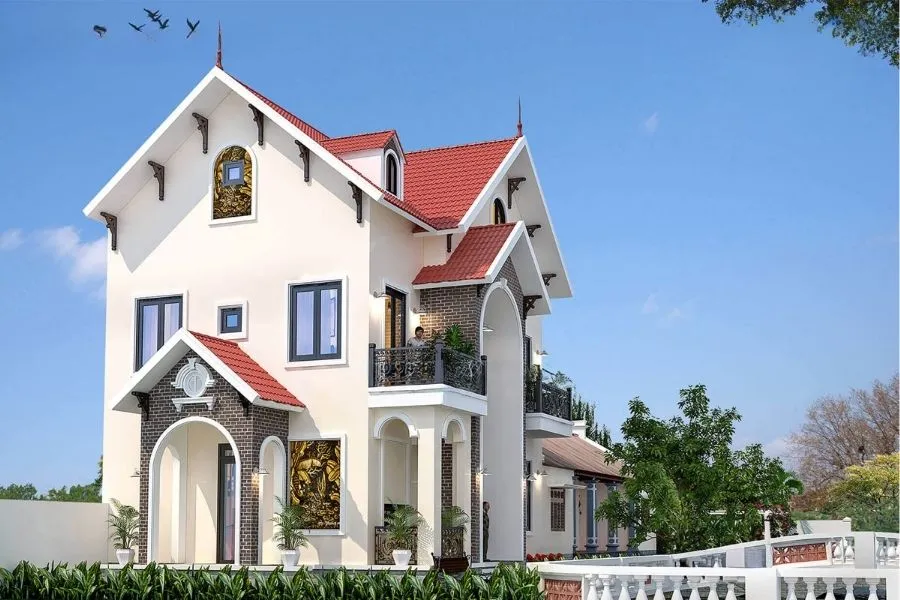 Mẫu nhà 2 tầng nông thôn 500 triệu kiểu truyền thống
