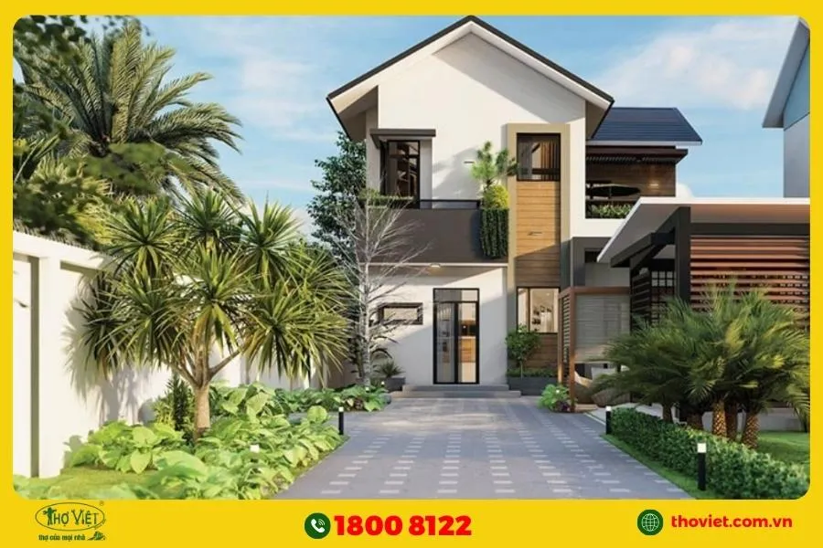 Mẫu nhà 2 tỷ kiểu biệt thú mini 1 tầng có sân vườn