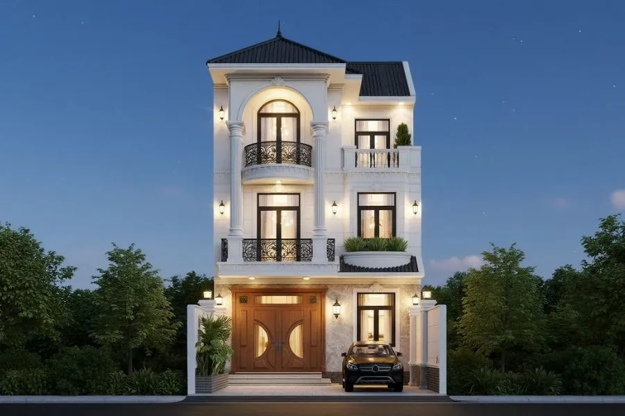 Mẫu nhà 3 tầng mặt tiền 7m sang trọng