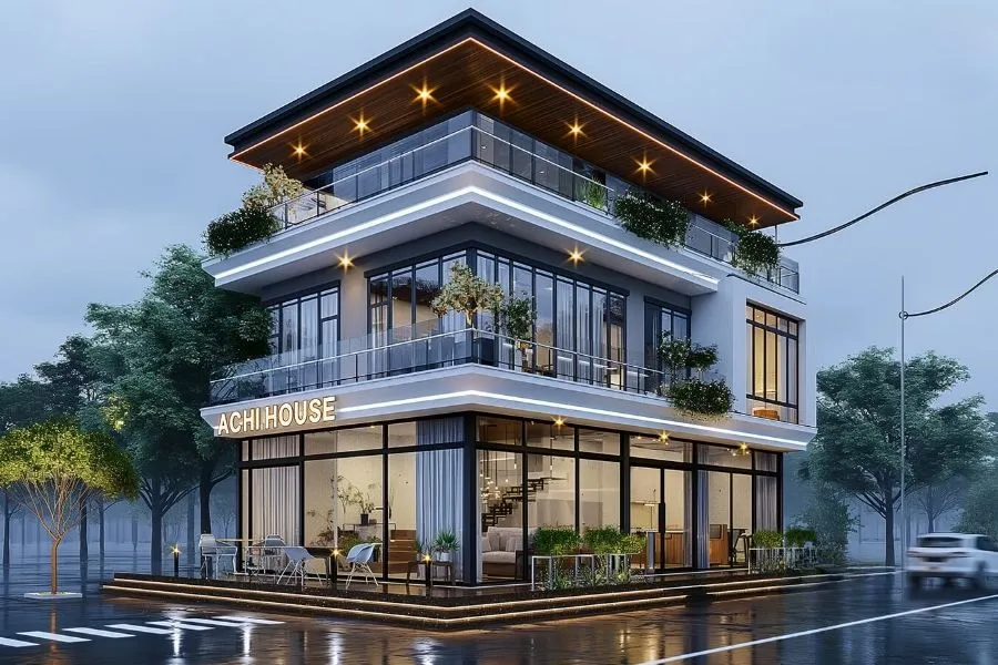 Mẫu nhà 3 tầng vừa ở vừa kinh doanh quán cà phê