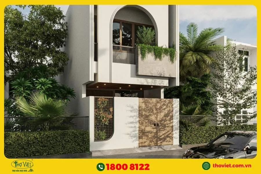 Mẫu nhà 6x18m 2 tầng phong cách vintage retro
