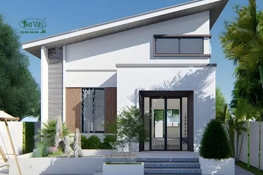 Mẫu nhà cấp 4 ngang 6m 3 phòng ngủ mái lệch