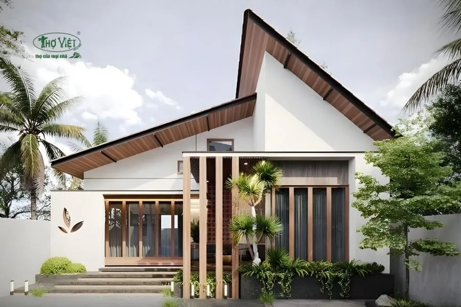 Mẫu nhà cấp 4 ngang 6m 3 phòng ngủ mái lệch