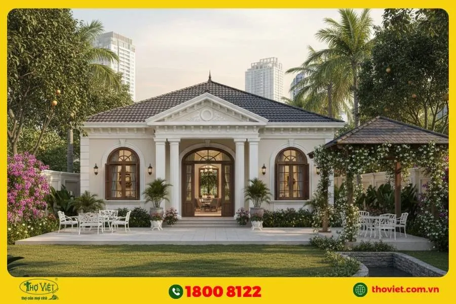 Mẫu nhà cấp 4 tân cổ điển có phòng đọc sách