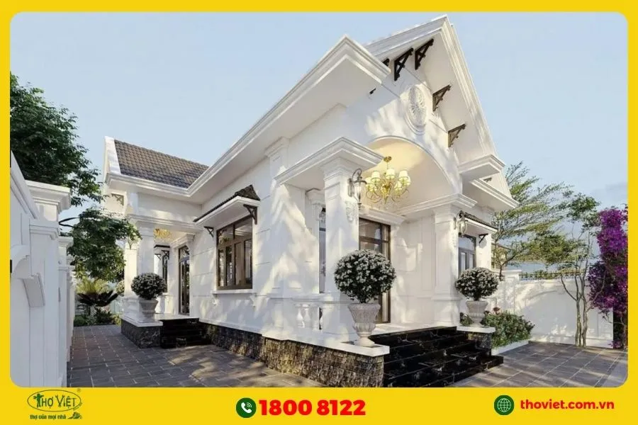 Mẫu nhà cấp 4 tân cổ điển có phòng thờ riêng