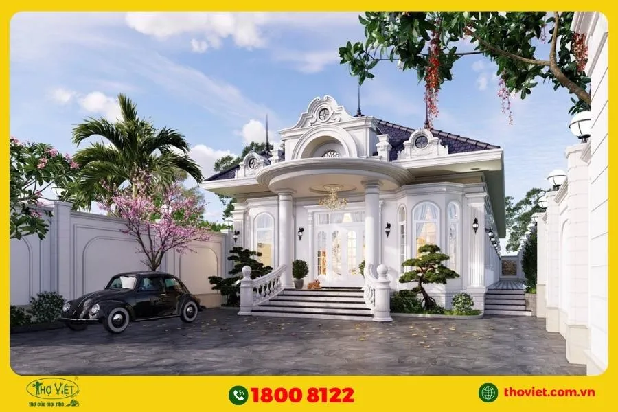 Mẫu nhà cấp 4 tân cổ điển có gác lửng chức năng