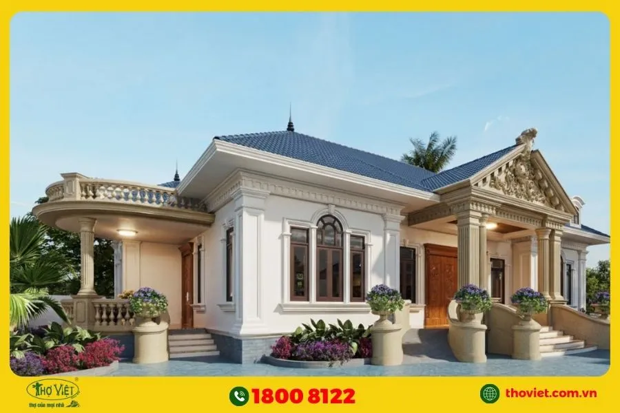 Mẫu nhà cấp 4 tân cổ điển màu pastel nhẹ nhàng