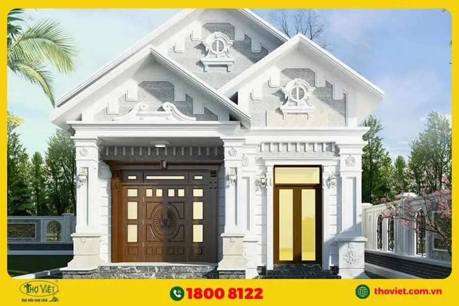 Mẫu nhà cấp 4 tân cổ điển có phòng bếp châu Âu