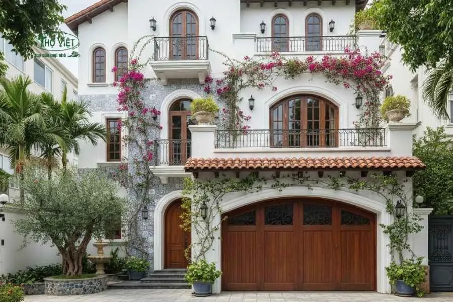 Mẫu nhà có gara ô tô Địa Trung Hải
