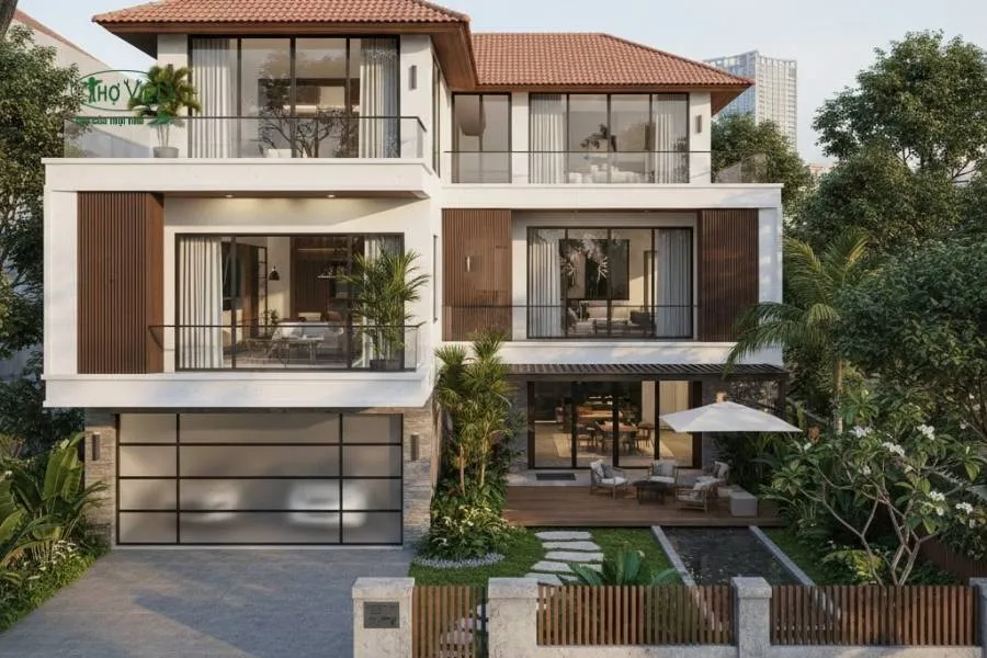 Mẫu nhà có gara ô tô sân vườn