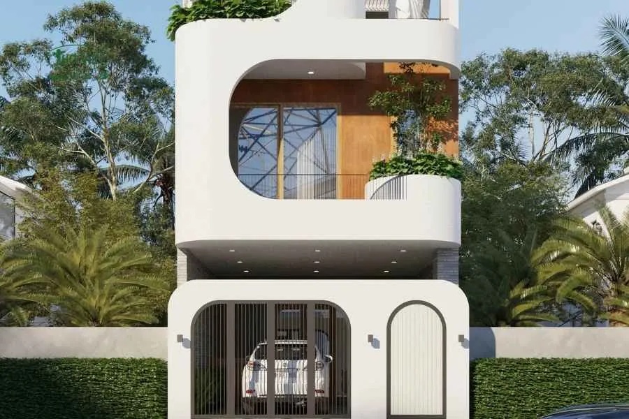 Mẫu nhà có gara ô tô tầng tum