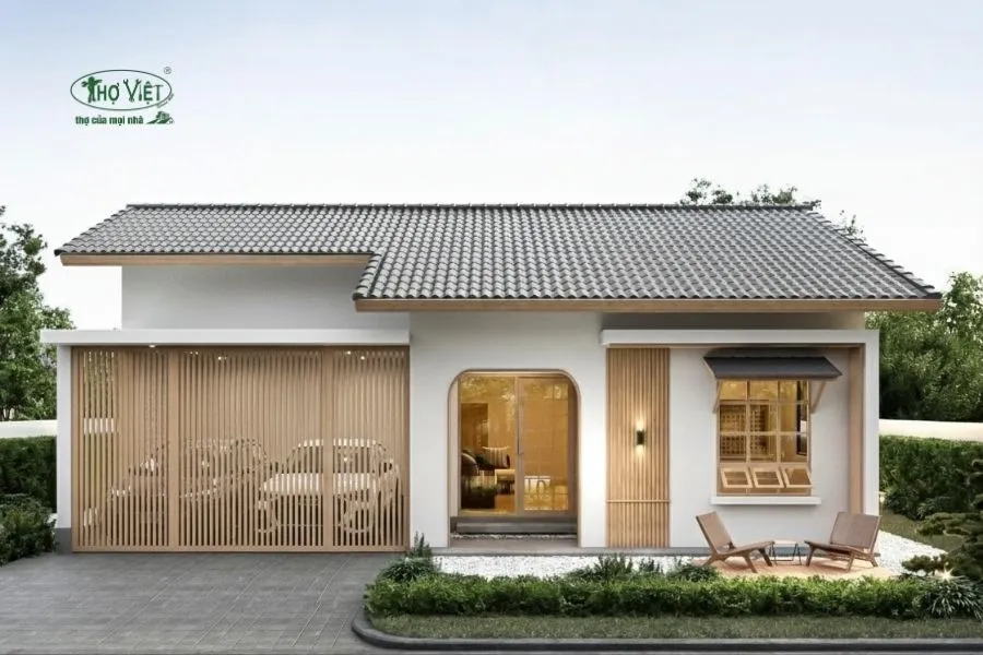 Mẫu nhà có gara ô tô Wabi Sabi