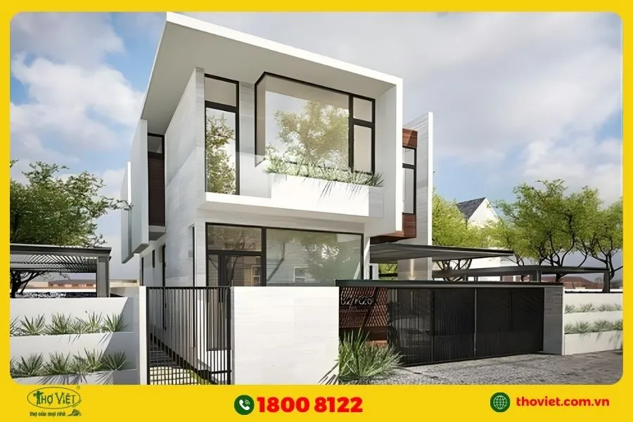 Mẫu nhà kính 2 tầng đẹp phong cách hiện đại tối giản