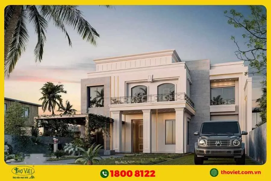 Mẫu nhà kính 2 tầng đẹp phong cách tân cổ điển