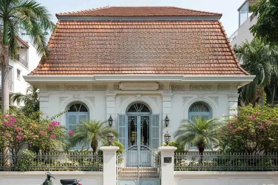 Mẫu nhà mái ngói 1 tầng mái Mansard